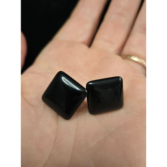 Vintage Trifari Black Square Clip-on Earrings - Picture 2 of 5